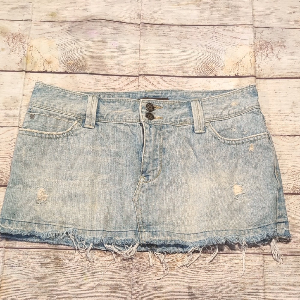 Hollister Vintage Y2 K Light Blue Distressed Mini Skirt Size 9